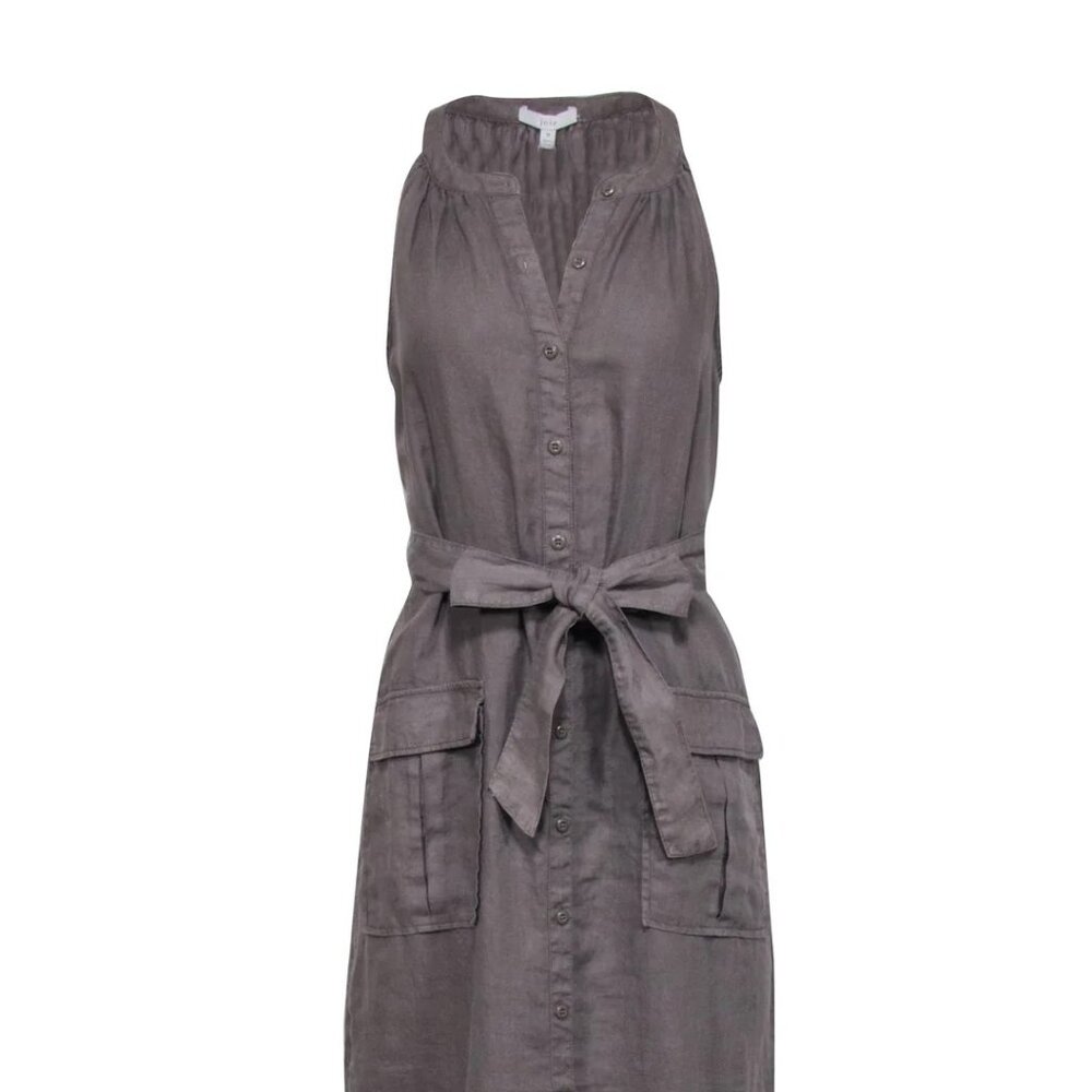 Joie - Olive Green Linen Sleeveless Button Front Dress Sz S